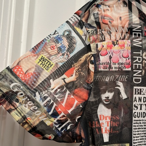 VINTAGE Y2K 90s Photo Print Magazine Collage Mesh Top high fashion retro - Picture 9 of 10